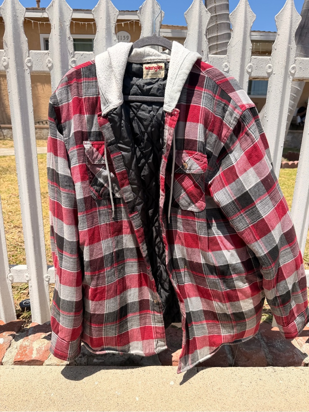 Wrangler Red, Black & White Plaid Sherpa-Lined Hooded Jacket